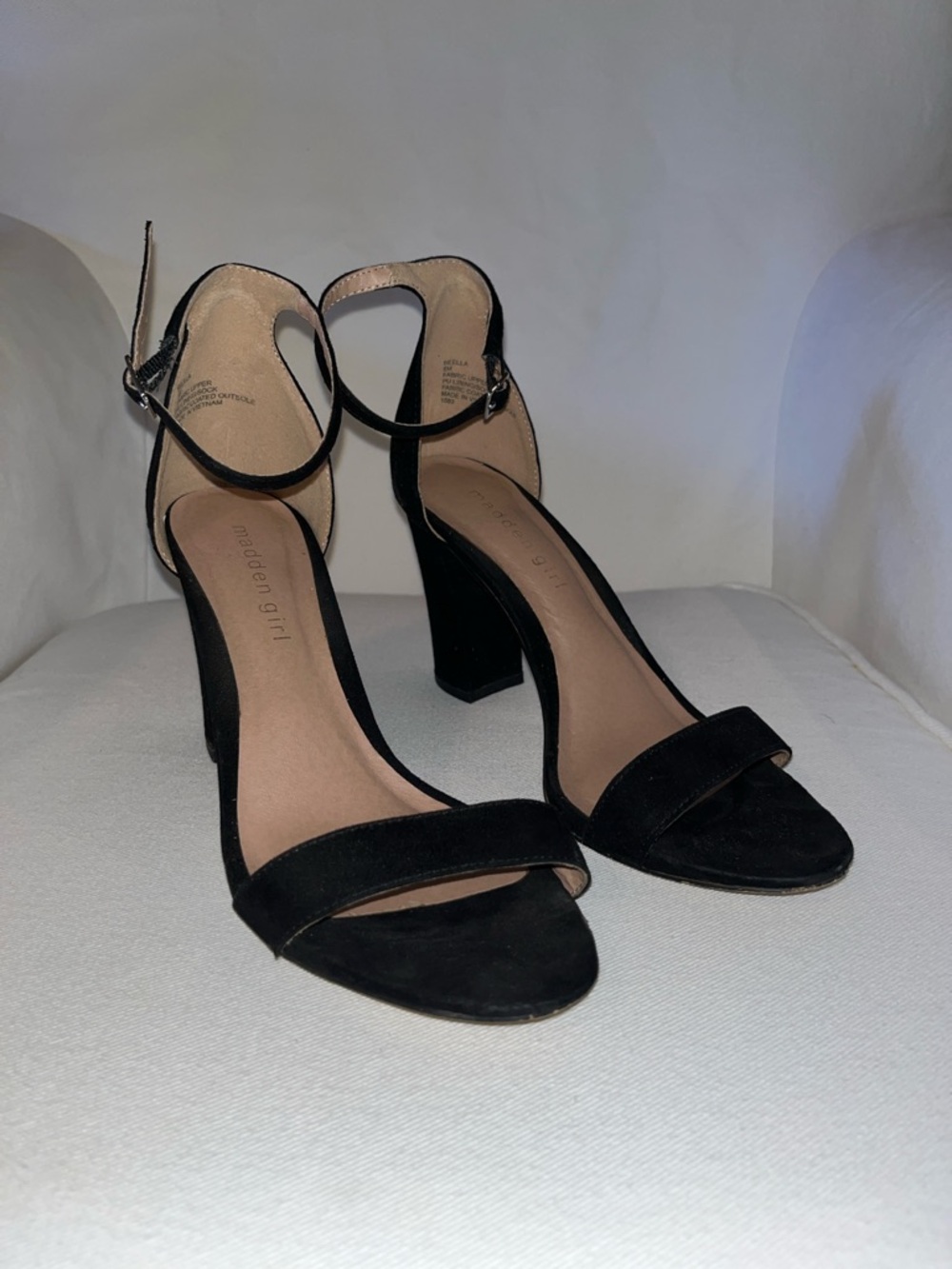 Madden Girl Black Suede Open-Toe Ankle-Strap Block Heels